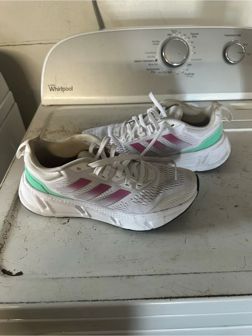 adidas White Running Sneakers with Pink Accents